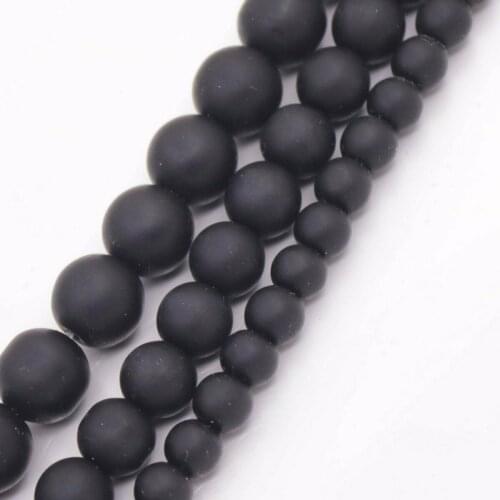 Natural Black Matte Agate Round Beads Stone Strand 14.5-15" 6mm 8mm Choose