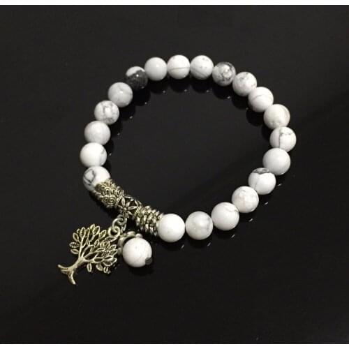 Round Ball Mala Beads White Howlite Stone Strecth Bracelets Tree Tibetan Yoga Healing Power Energy Turquoises Bracelets for Men
