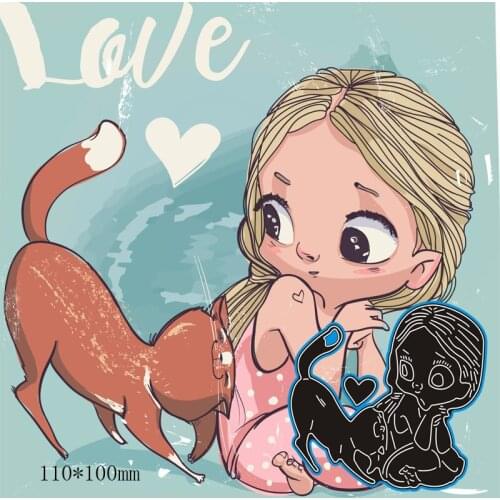 Metal Cutting Dies Cat and girls New Scrapbook Paper Decoration Template Embossing New DIY Paper Card Craft 110*100mm