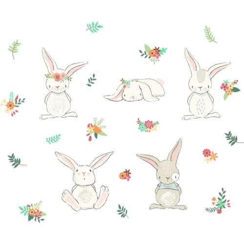 Cartoon funny Animal Rabbit Flower Wall Stickers For Kids Rooms Home Decor toilet Wall Decals PVC Poster DIY Mural Art Decor