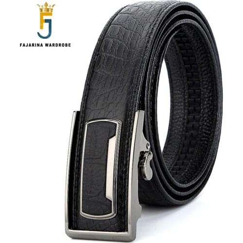 FAJARINA High Quality Mens Crocodile Pattern Genuine Leather Automatic Belts 3.5cm Width Black Cowhide Belts for Men N17FJ424