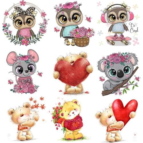 Bear Owl Patches On Clothes Appliques Stripe Iorn On Transfer For Clothing Cartoon Aniaml Stickers On Kids Baby Clothes Stripe