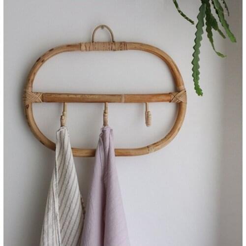Ins Rattan Wall Hooks Clothes Hat Hanging Hook Crochet Nordic Vintage Cloth Holder Organizer Hangers Decor for Home Hotel Decor