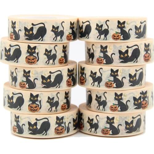 NEW 10pcs/Lot 15MM*10M Halloween Black Cat Washy Tape DIY Scrapbooking Paper Photo Album Adhesive Masking Tape