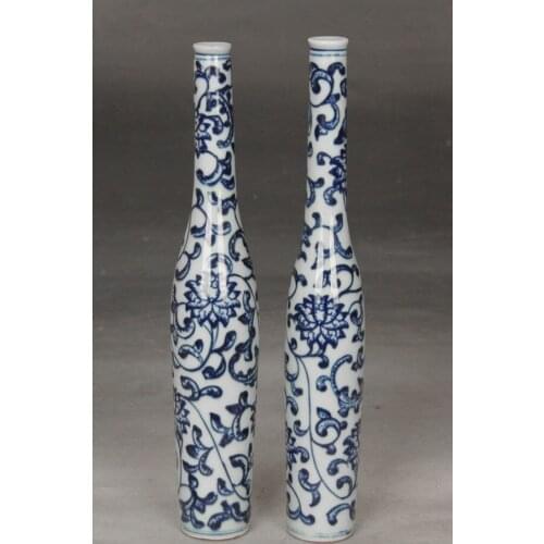 One pair Fine Beautiful Chinese Blue and white porcelain vase painting flowersNR