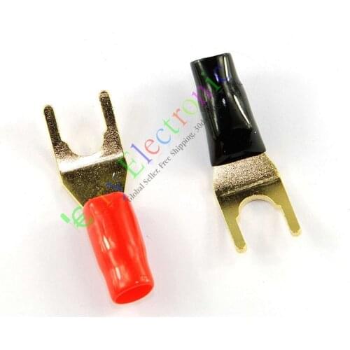 Wholesale and retail 50pc Gold Plated Spade Fork Connector Speaker HIFI Cable Plug for tube amp audio free shipping