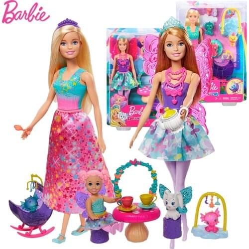 Original Barbie Dreamtopia Dolls Tea Party Accessories Fantasy Doll Toys for Girls Juguetes Kid Toys for Children Doll House Set