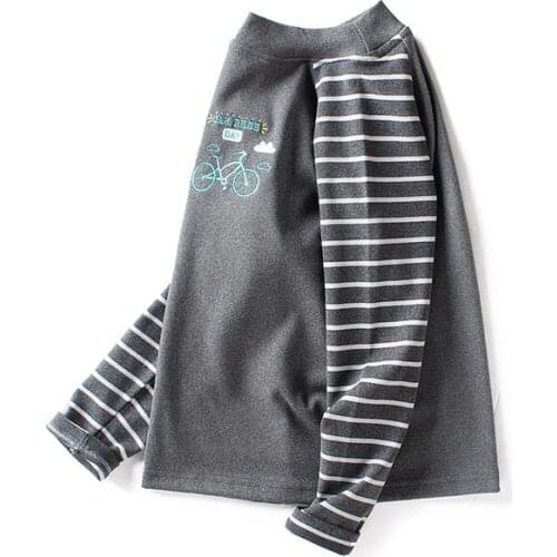 4-12 Age boys girls autumn winter thermal underwear bottoming shirt cartoon embroidery plus velvet Korean quality child clothing