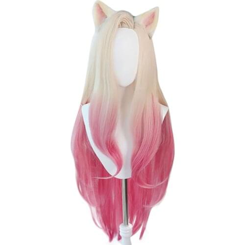 KDA Baddest Ahri Cosplay Wigs LOL KDA Cosplay Blonde Mixed Pink Heat Resistant Synthetic Hair Pelucas