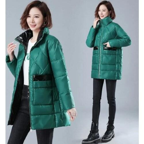 2021 New Winter Jacket Parkas Women Glossy Down Cotton Jacket Parka Warm Female Cotton Padded Jacket Casual Outwear