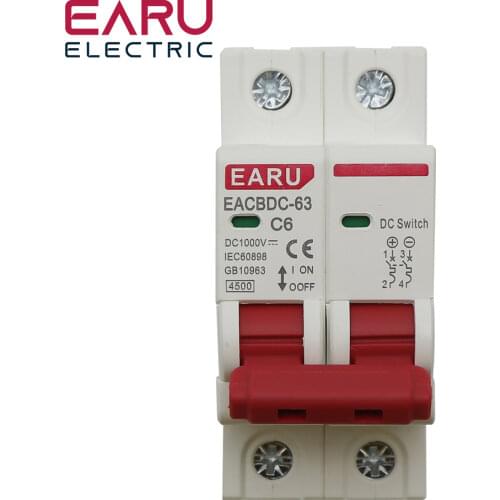 DC 1000V Solar Mini Circuit Breaker Overload Protection Switch 6A/10A/16A/20A/25A/32A/40A/50A/63A 2P DC1000V Photovoltaic MCB PV