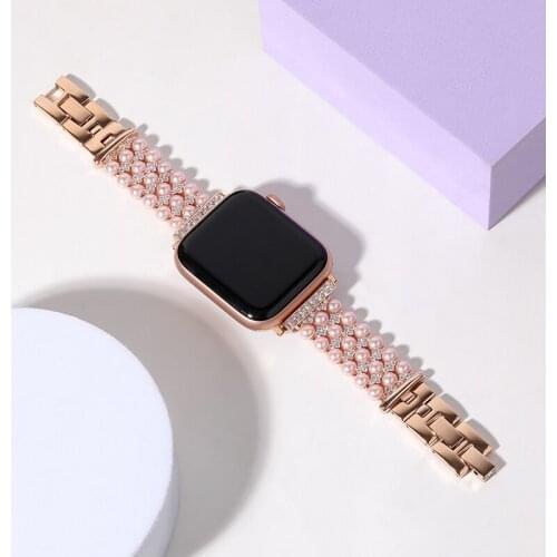 Pearl + Metal strap Compatible with Apple watch 44mm 42mm 40mm 38mm Ladies High-end replacement strap for iwatch 6 5 4 3 2 1 SE