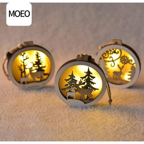 Christmas ornaments wooden elk Xmas pendant Creative home decoration Christmas tree with lamp pendant Christmas decoration