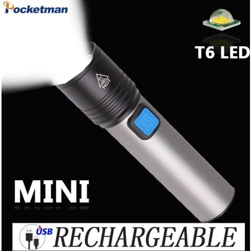 Built-in 1200mAh lithium battery LED Flashlight USB Rechargeable T6 LED Waterproof fishing light Zoomable Torch