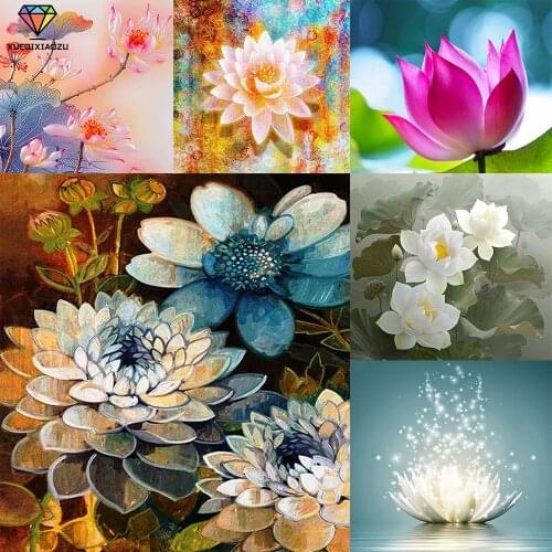 XUEQIXIAOZU Full Round lotus Diamond painting diamond embroidery 5D DIY Diamond setting Mosaic painting Home decoration gifts
