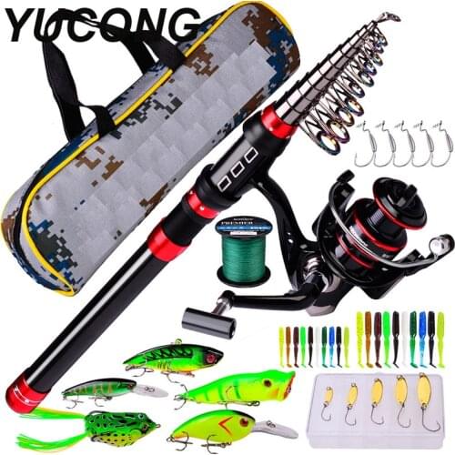 YUCONG 1.8-3.6M Fishing Rod Combos Carbon Telescopic Spinning Fishing Rod Reel Set Spinning Reel Line Lures Hooks Rod Full Kit