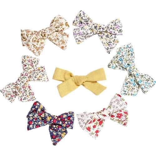 7Colors Knot Bows Prints Fabric Hair Clips For Girls,Baby Girls Hand Tie Floral Cotton Hairpins,School Girls Hair Accessories