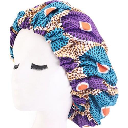 African Pattern Print Bonnet Women Nightcap Satin Lining Soft Extra Large Head Wear