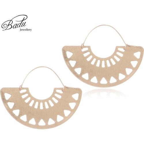 Badu Gold Metal Earrings for Women Punk Style Copper Hoop Geometric Statement Earrings Fashion Jewelry