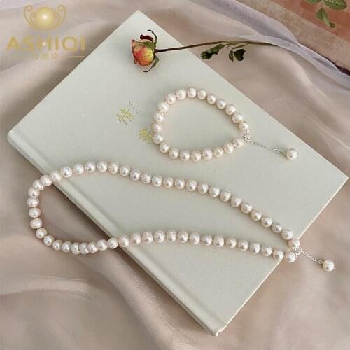 ASHIQI Natural Freshwater Pearl Jewelry Set 925 Sterling Silver Necklace Bracelet for Women 2021 New