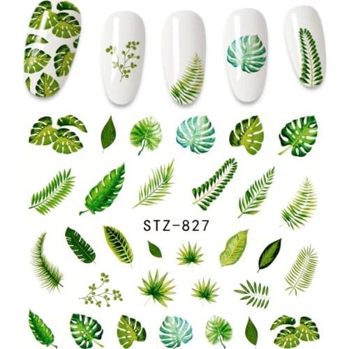 1Pcs Water Nail Decal and Sticker Flower Leaf Tree Green Simple Summer DIY Slider for 3D Nail Art Watermark Manicure Decor
