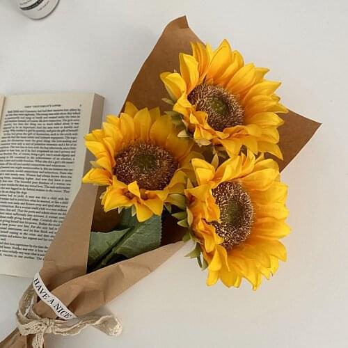 3Pcs Sunflower Real Touch Artificial Flower Bouquets Wedding Home Decor Fake Flower Photography Props Decoration Materials