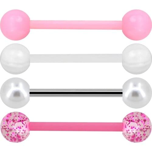 4 PCS Stainless Steel 14G Tongue Rings Barbell Pink Tongue Barbell Jewelry for Women piercing Tongue Piercing Pink