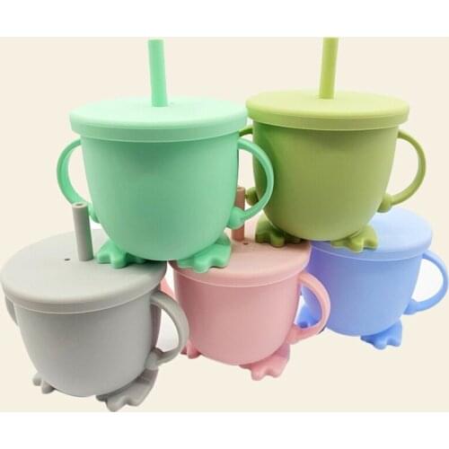 Baby Feeding Straw Bottle Toddler Learning Drinking Silicone Sippy Cup Portable Double Handle Water Drinkware