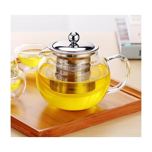 Apple Shape Glass Kettle Teapot Cambered Hyaline Stainless Steel Filter Heat Resistant Tea Sets Puer Kettle Tea Pot with Infuser