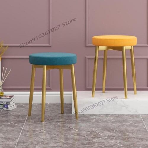 Household Iron Art Small Round Stool Velvet Art Fashion Dining Stool Simple And Creative Shoe Changing Stool Makeup Stool