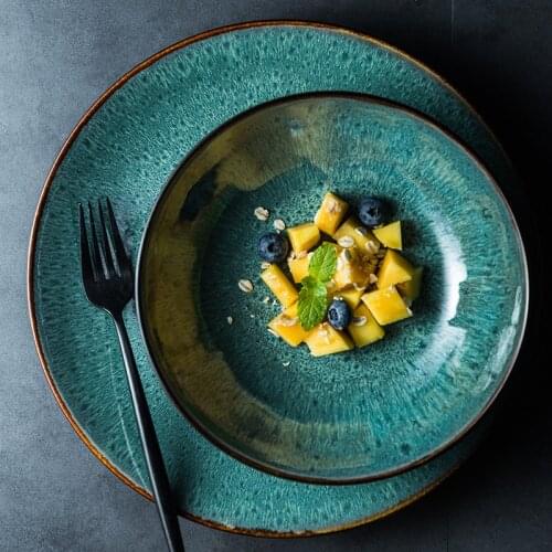 European Ceramic Green Glaze Steak Plate Pasta Dish Creative Dessert Salad Plate Soup Noodle Bowl Western Restaurant Tableware