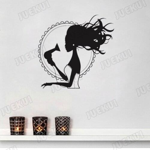 Hair Dryer And Hair Pretty Girls Removable Wall Stickers for Barbershop Beauty Salon Vinyl Decals Living Room Decor Poster TA710