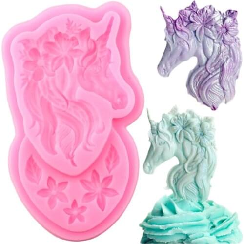 Unicorn Cake Border Fondant Mold Cookie Baking Silicone Mould Party Cake Decorating Tools Candy Polymer Clay Chocolate Molds