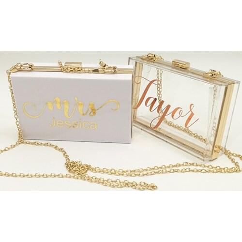 Personalized Mrs Bride purse Clutch Wedding Bridal Acrylic Crossbody Bag bridesmaid gift Handbags Evening Clutch bag