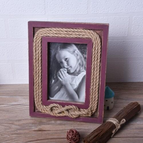 Creative Hemp Rope Frame Rustic Style Home Accessories Wood Photo Frame Old Creative Gift Retro Photo Frame
