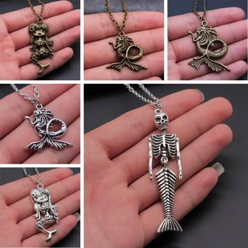 Summer Jewelry Necklace Mermaid Pendant Necklace For Women Gift Long Chain Metal Chain Vintage Style Jewelry
