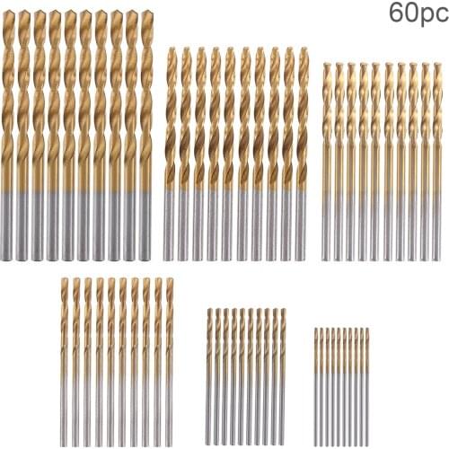 60pcs High Speed Metric HSS Twist Drill Bits Coated Set 1.0MM - 3.5MM Stainless Steel Small Cutting Resistance for Hole Punch