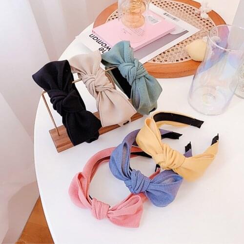 Fashion hair accessories womens bowknot wide-brimmed headband handmade cloth solid color knotted headbands wild girl hair band