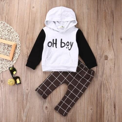 2020 Fashion 2pcs Toddler Kids Baby Boy Clothes Set OH Boy Hoodies Tops Casual Pants Plaid Clothing Boys Outfits ropa de bebe