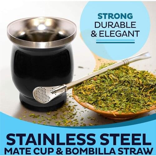 Yerba Mate Gourd Set Double-wall Stainless Steel Mate Tea Cup And Bombilla Set Includes Yerba Mate Gourd (cup) With One Bombilla