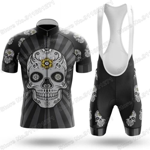 New Black Skull Mens 2021 Cycling Jersey Set Summer Bicycle Clothing Road Bike Shirts Suit Bicycle Bib Shorts MTB Ropa Maillot