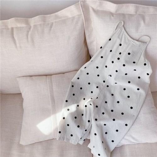 2021 Summer New Korean Style Toddlers Girls Polka Dots Sling Jumpsuits Cotton Linen Toddlers Kids Backless Overalls