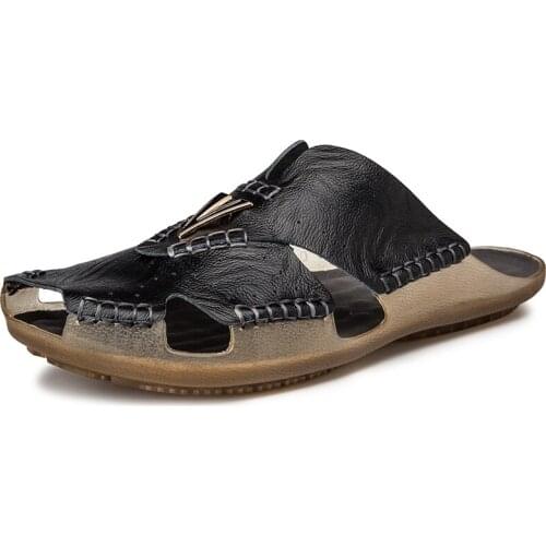 New Mens Beach Leather Soft Men Casual Summer Slippers
