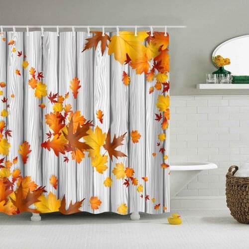 Dafield Autumn Shower Curtain Fall Maple Leafs on Rustic Wooden Cloth Fabric Bathroom Decor Waterpoof With Hooks
