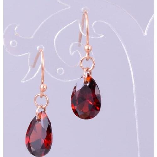 Drop Shipping 2019 New Red Water Drop Crystal Love Stud Earring Rose Gold Color Stainless Steel Ear Hook Women Jewelry Oorbellen