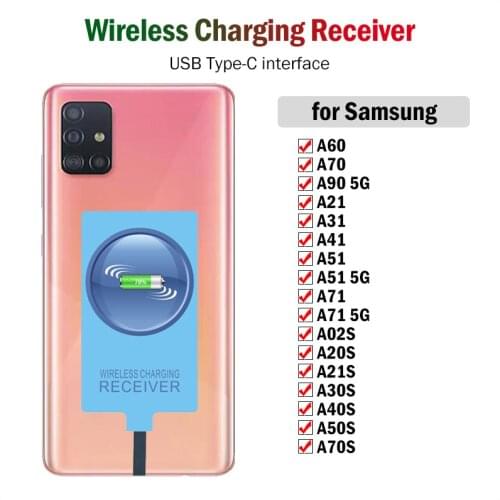 Qi Wireless Charging Receiver for Samsung Galaxy A21 A31 A41 A51 A71 A30 A60 A70 A90 5G A20 S A21S Type-C Adapter USBC Connector