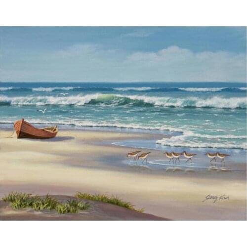 Hand Painted contemporary art seascapes Oil painting canvas Sandpiper March wall decor High quality