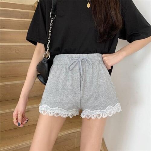 Gray 3 Sizes M-xl Lace Patckwork Elastic Fashion Simple Women Female 2021 Fashion Women Shorts