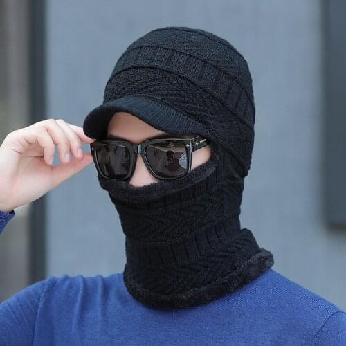 Knitted Hats New Men And Women Fashion Warm Plush Thickening Autumn And Winter Hat Beanies Wool Neck Scarf Mask Balaclava Gorros