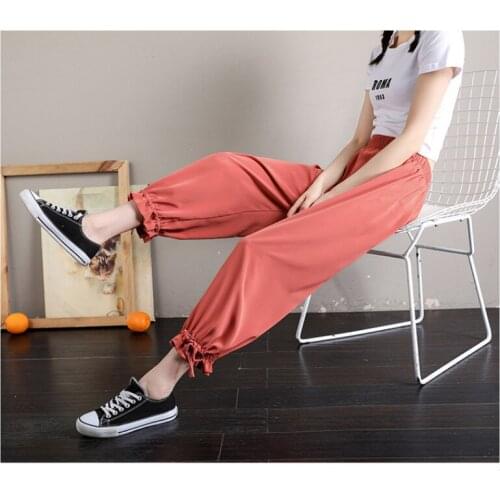 Ice Silk Bloomers Womens Loose Summer And Autumn Thin Large Fat MM High Waist Slim 9 Point Casual Wide Leg Pants